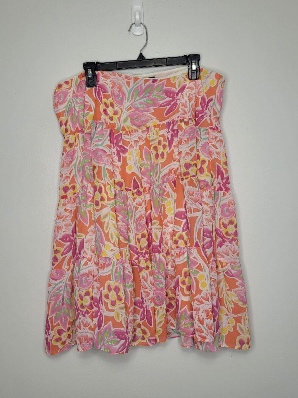 Chaps bright flower print tiered pull on flirty tropical skirt size xl